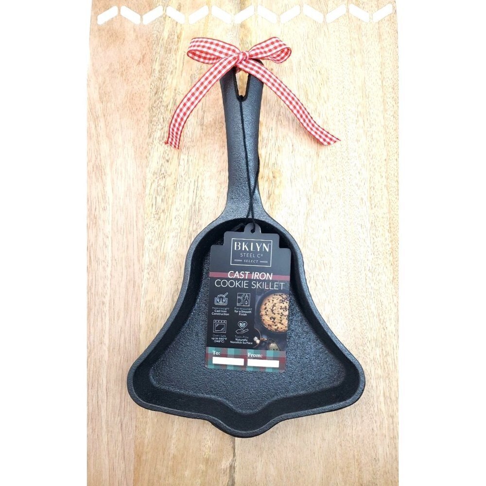Jingle Bell Mini Cast Iron Skillet Brooklyn Steel with Gingham Bow